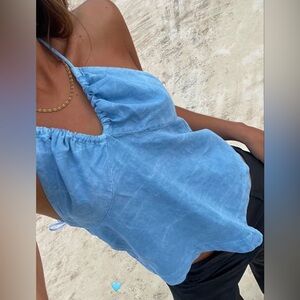 Zara Open Back Linen Cotton Halter Top Adjustable Size  Xl Bloggers
